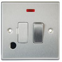Show details for  13A Double Pole Switched Fused Connection Unit with Neon and Flex Outlet, 1 Gang, Satin Steel, White Trim, Decorative Range