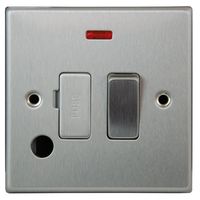 Show details for  13A Double Pole Switched Fused Connection Unit with Neon and Flex Outlet, 1 Gang, Satin Steel, Grey Trim, Decorative Range