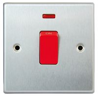 Show details for  45A Double Pole Switch with Neon, 1 Gang, Satin Steel, Decorative Range