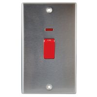 Show details for  45A Double Pole Switch with Neon, 2 Gang, Satin Steel, Decorative Range