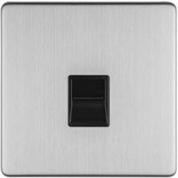 Show details for  Master Telephone Socket, 1 Gang, Stainless Steel, Black Trim, Concealed 3mm Range