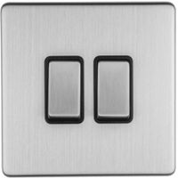 Show details for  10A 2 Way Switch, 2 Gang, Satin Stainless Steel, Black Trim, Concealed 3mm Range