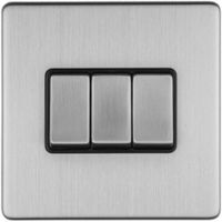 Show details for  10A 2 Way Switch, 3 Gang, Stainless Steel, Black Trim, Concealed 3mm Range
