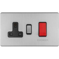 Show details for 45A Double Pole Switch and Socket, 2 Gang, Stainless Steel, Black Trim, Concealed 3mm Range