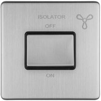 Show details for  6A Fan Isolator Switch, 1 Gang, Stainless Steel, Black Trim, Concealed 3mm Range