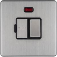 Show details for 13A Double Pole Switched Fuse Spur with Neon, 1 Gang, Stainless Steel, Black Trim, Concealed 3mm Range