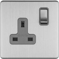 Show details for 13A Double Pole Switched Socket, 1 Gang, Stainless Steel, Grey Trim, Concealed 3mm Range