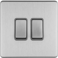 Show details for  10A 2 Way Switch, 2 Gang, Stainless Steel, Grey Trim, Concealed 3mm Range