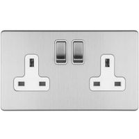 Show details for 13A Double Pole Switched Socket, 2 Gang, Satin Stainless Steel, White Trim, Concealed 3mm Range