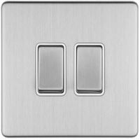 Show details for  10A 2 Way Switch, 2 Gang, Stainless Steel, White Trim, Concealed 3mm Range