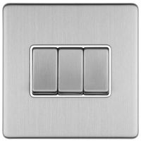 Show details for  10A 2 Way Switch, 3 Gang, Stainless Steel, White Trim, Concealed 3mm Range