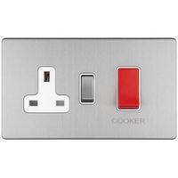 Show details for  45A Double Pole Switch and Socket, 2 Gang, Stainless Steel, White Trim, Concealed 3mm Range