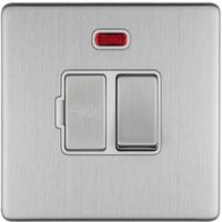 Show details for  13A Double Pole Switched Fuse Spur with Neon, 1 Gang, Stainless Steel, White Trim, Concealed 3mm Range