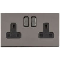 Show details for  13A Double Pole Switched Socket, 2 Gang, Black Nickel, Black Trim, Concealed 3mm Range