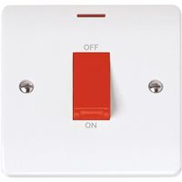 Show details for  50A Double Pole Switch with Neon and Red Rocker, 1 Gang, White, Mode Range