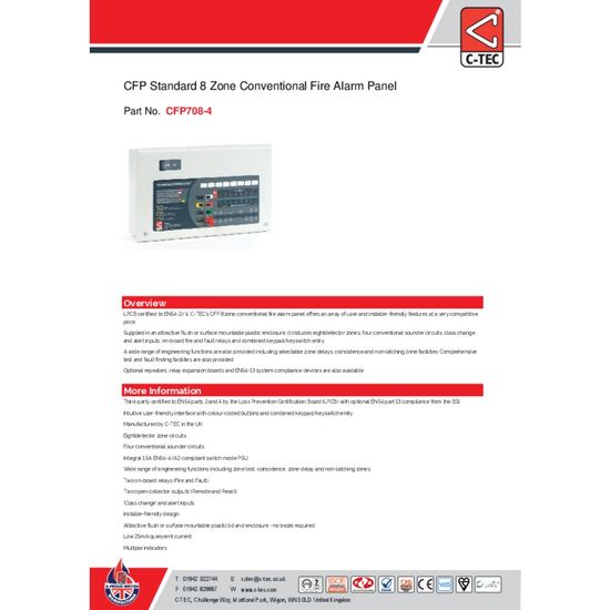 Standard 8 Zone Conventional Fire Alarm Panel