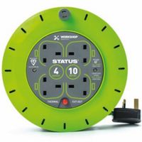 Show details for  13A Metal Frame Cable Reel with Thermal Cut Out, 4 Socket, 10m, Green