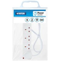 Show details for  Extension Socket with Neon, 4 Gang, 2m, White