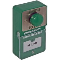 Show details for  Combined Exit Button and Emergency Release, Green Dome, Stainless Steel
