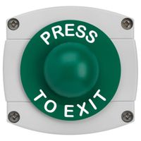 Show details for  IP Rated Exit Button 'Press To Exit', 85mm x 89mm x 83mm, Green Dome on Grey