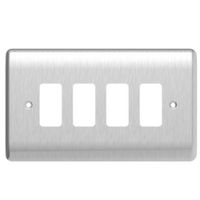Show details for  Grid Faceplate, 4 Gang, Brushed Chrome