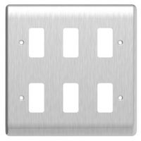 Show details for  Grid Faceplate, 6 Gang, Brushed Chrome