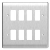 Show details for  Grid Faceplate, 8 Gang, Brushed Chrome