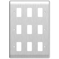 Show details for  Grid Faceplate, 9 Gang, Brushed Chrome