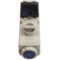 Show details for  16A Vertical Switched Interlocked Socket with RCD, 2P+E, 240V, Blue, IP67