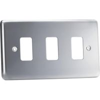 Show details for  Grid Faceplate, 3 Gang, Polished Chrome