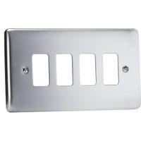 Show details for  Grid Faceplate, 4 Gang, Polished Chrome