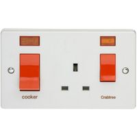 Show details for  45A Double Pole Cooker Control Unit with Neon and Red Rocker, 2 Gang, White, Capital Range