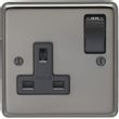 Show details for  13A Double Pole Switched Socket, 1 Gang, Black Nickel, Black Trim, Stainless Steel Range