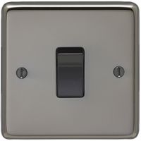Show details for  10A 2 Way Switch, 1 Gang, Black Nickel, Black Trim, Stainless Steel Range
