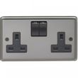 Show details for  13A Double Pole Switched Socket, 2 Gang, Black Nickel, Black Trim, Stainless Steel Range