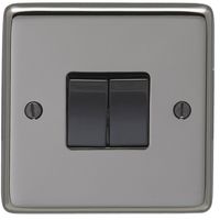 Show details for  10A 2 Way Switch, 2 Gang, Black Nickel, Black Trim, Stainless Steel Range