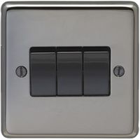 Show details for  10A 2 Way Switch, 3 Gang, Black Nickel, Black Trim, Stainless Steel Range