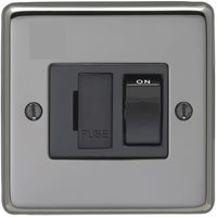 Show details for  13A Double Pole Switched Fuse Spur, Black Nickel, Black Trim, Stainless Steel