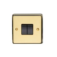 Show details for  10A 2 Gang 2 Way Rounded Switch - Polished Brass/Black