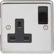 Show details for  13A Double Pole Switched Socket, 1 Gang, Polished Stainless Steel, Black Trim, Stainless Steel Range