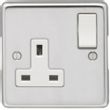 Show details for  13A Double Pole Switched Socket, 1 Gang, Polished Stainless Steel, White Trim, Stainless Steel Range