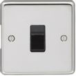 Show details for  10A 2 Way Switch, 1 Gang, Polished Stainless Steel, Black Trim, Stainless Steel Range