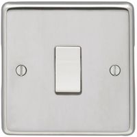 Show details for  10A 2 Way Switch, 1 Gang, Polished Stainless Steel, White Trim, Stainless Steel Range