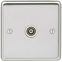 Show details for  TV Coaxial Socket, 1 Gang, Polished Stainless Steel, White Trim, Stainless Steel Range
