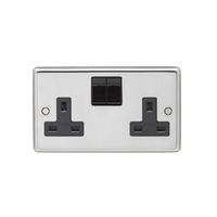 Show details for  13A 2 Gang DP Switched Socket - Polished Stainless/Black