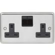 Show details for  13A Double Pole Switched Socket, 2 Gang, Polished Stainless Steel, Black Trim, Stainless Steel Range