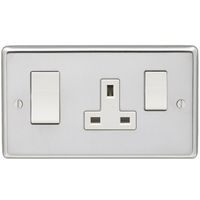 Show details for  45A Double Pole Switch with Socket, 2 Gang, Polished Stainless Steel, White Trim, Stainless Steel Range