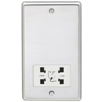 Show details for  Dual Voltage' Shaver Socket, 2 Gang, Polished Stainless Steel, White Trim, Stainless Steel Range