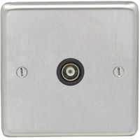 Show details for  TV Coaxial Outlet, 1 Gang, Satin Stainless Steel, Black Trim, Satinless Steel Range