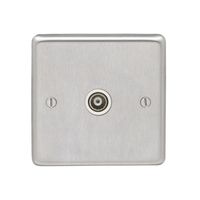 Show details for  1 Gang TV Outlet - Satin Stainless/White